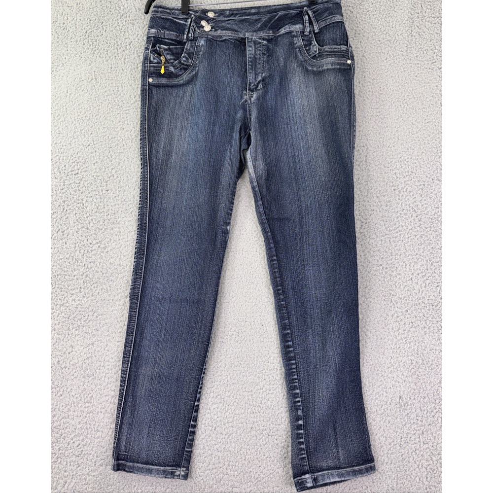 Passion Jeans Women 34 Blue High Rise Straight Leg Denim Wide Waistband
